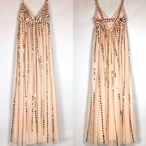 Free People Sequin Embellished Maxi Dress in Peach and Gold
